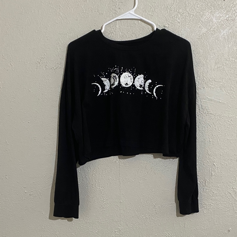 Black Cropped Sweatshirt with Moon Phases
